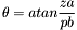 \[ \theta = atan \frac{ za }{ pb } \]