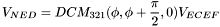\[ V_{NED} = DCM_{321}(\phi, \phi+\frac{\pi}{2}, 0 )V_{ECEF} \]