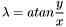 \[ \lambda = atan{ \frac{y}{x} } \]