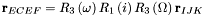 ${\bf r}_{ECEF} = R_{3}\left(\omega\right)R_{1}\left(i\right)R_{3}\left(\Omega\right){\bf r}_{IJK}$